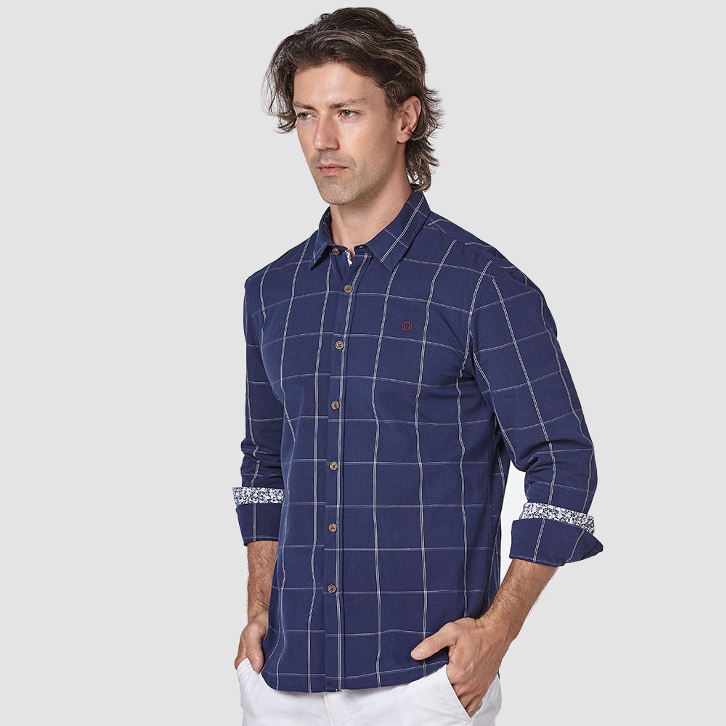 Camisa Masculina Xadrez Azul Logo Bordada Convicto - Convicto