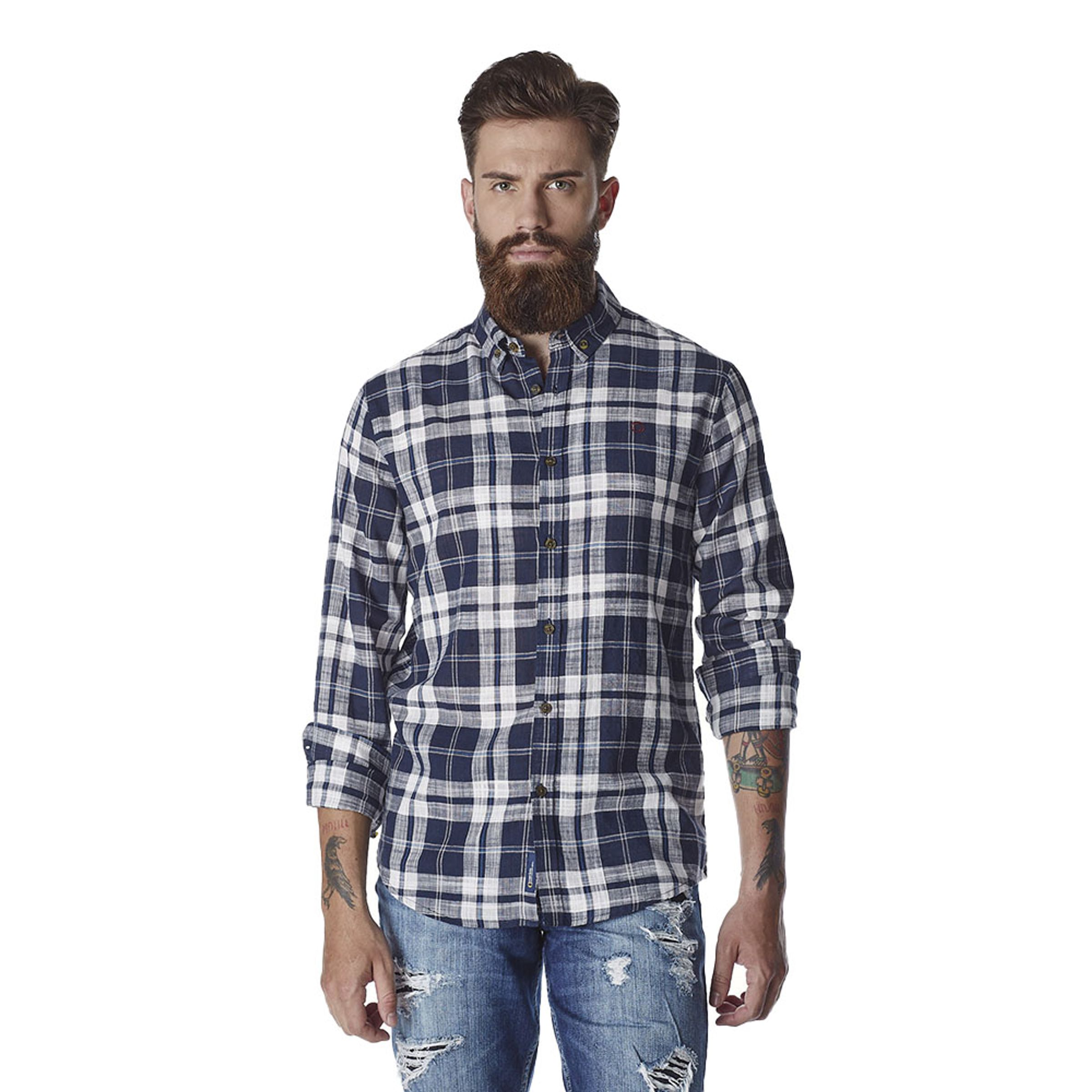 Camisa Masculina Xadrez Azul Logo Bordada Convicto - Convicto